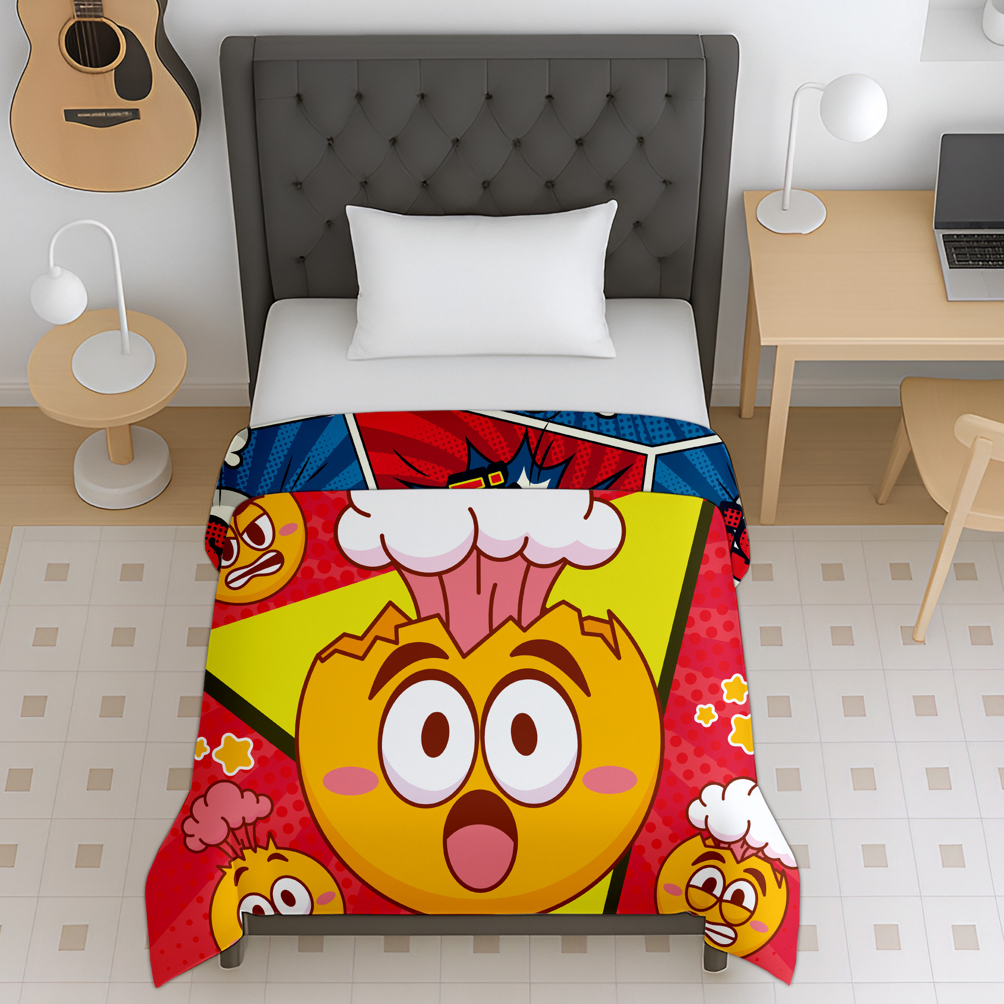 Jindal Home Smiley Emoji Cartoon Reversible Cotton Dohar for Kids