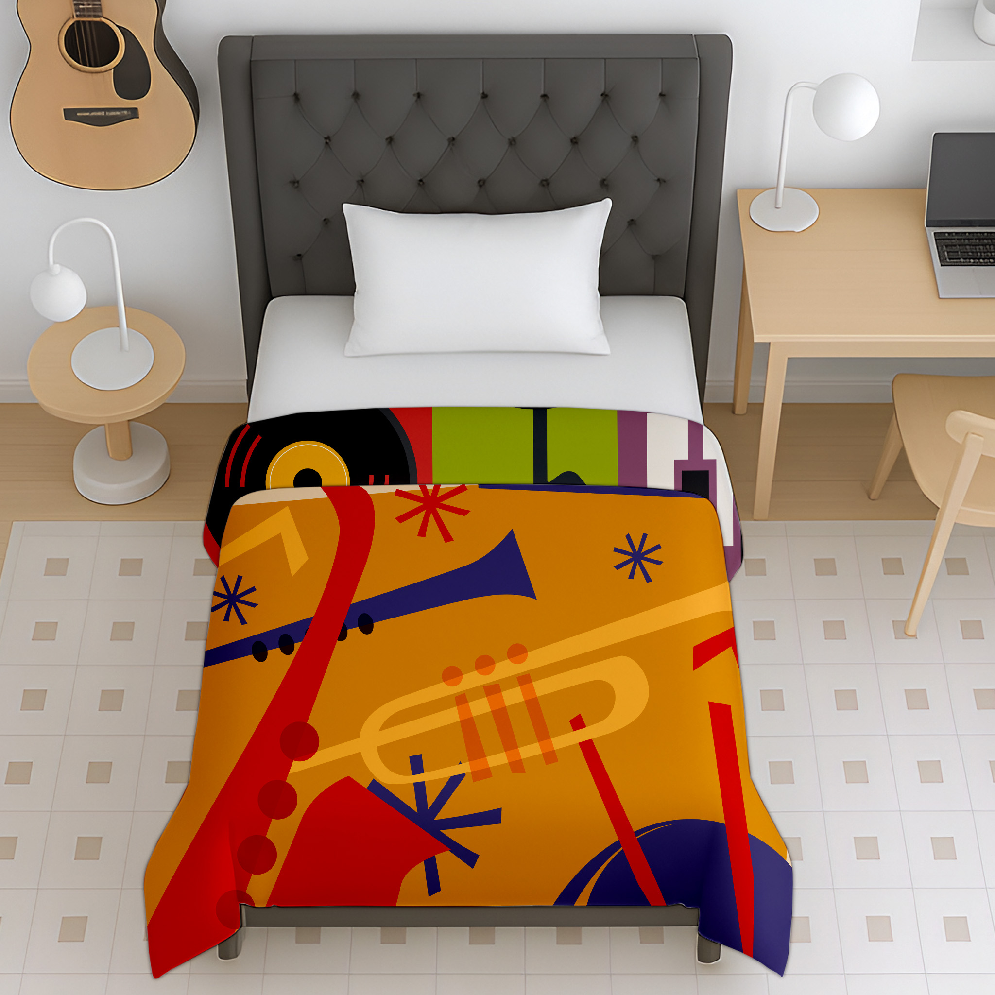 Jindal Home Musical Instrument Print Reversible Cotton Dohar for Kids