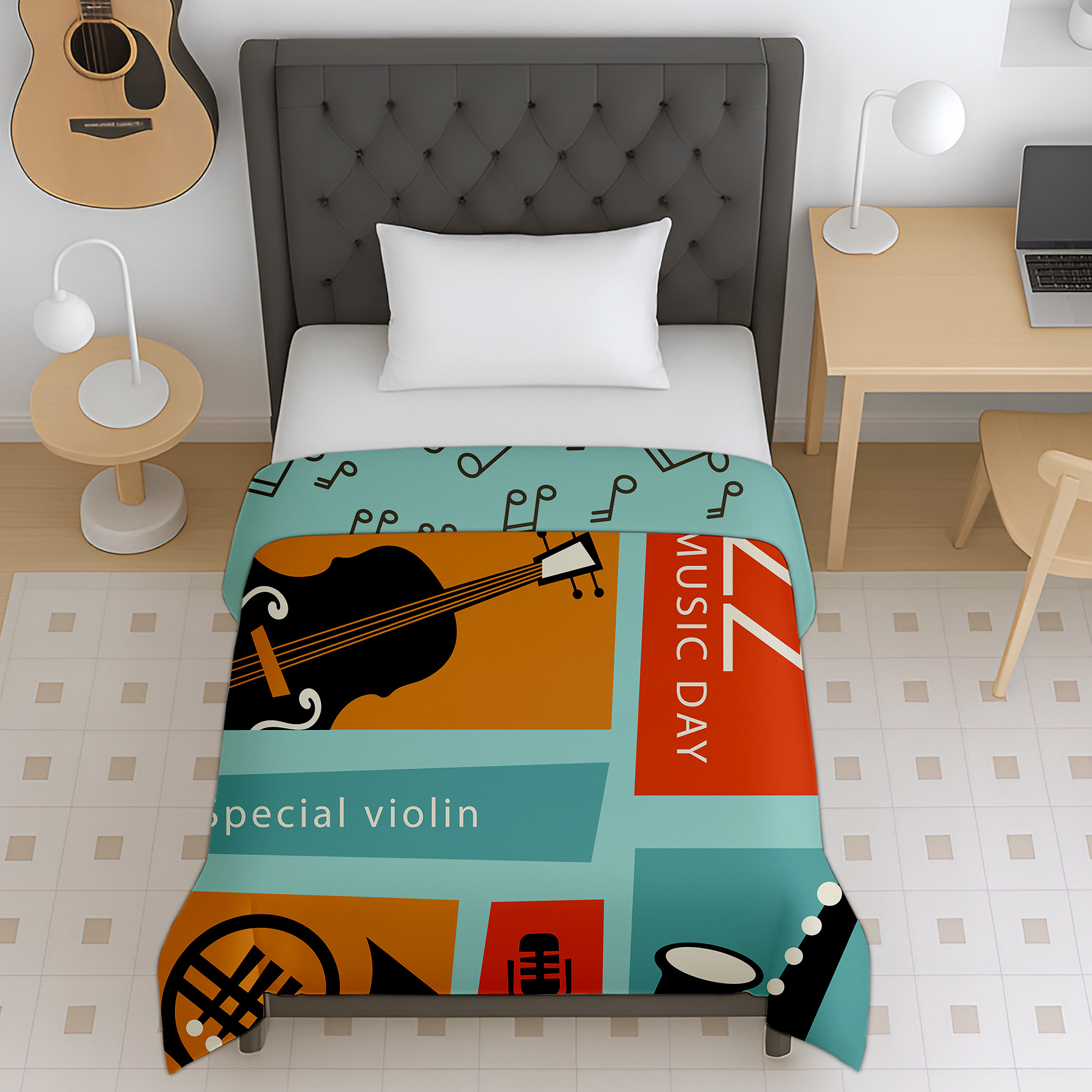 Jindal Home Violin Music Print Reversible Cotton Dohar for Kids
