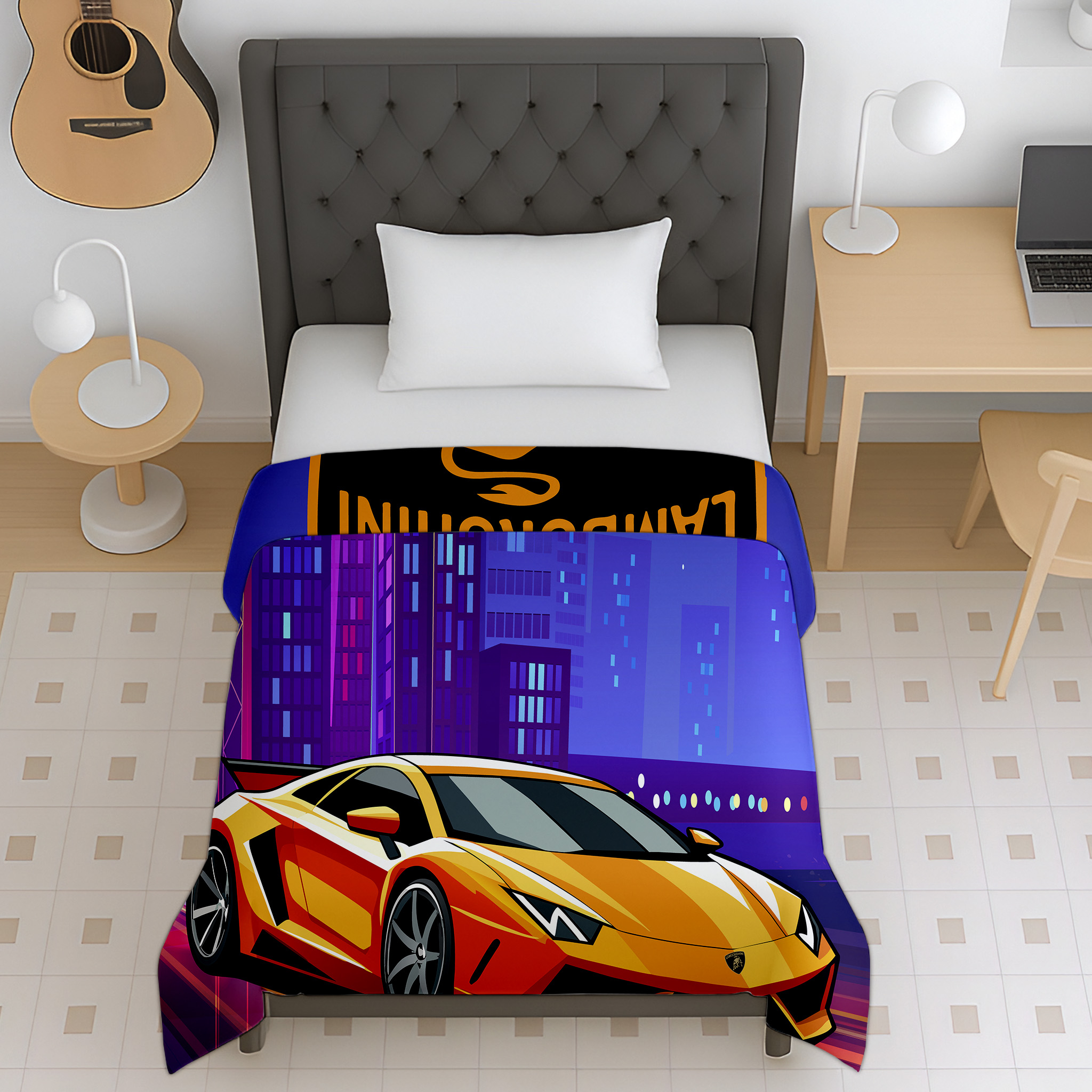 Kids Supercar City Print Reversible Cotton Dohar