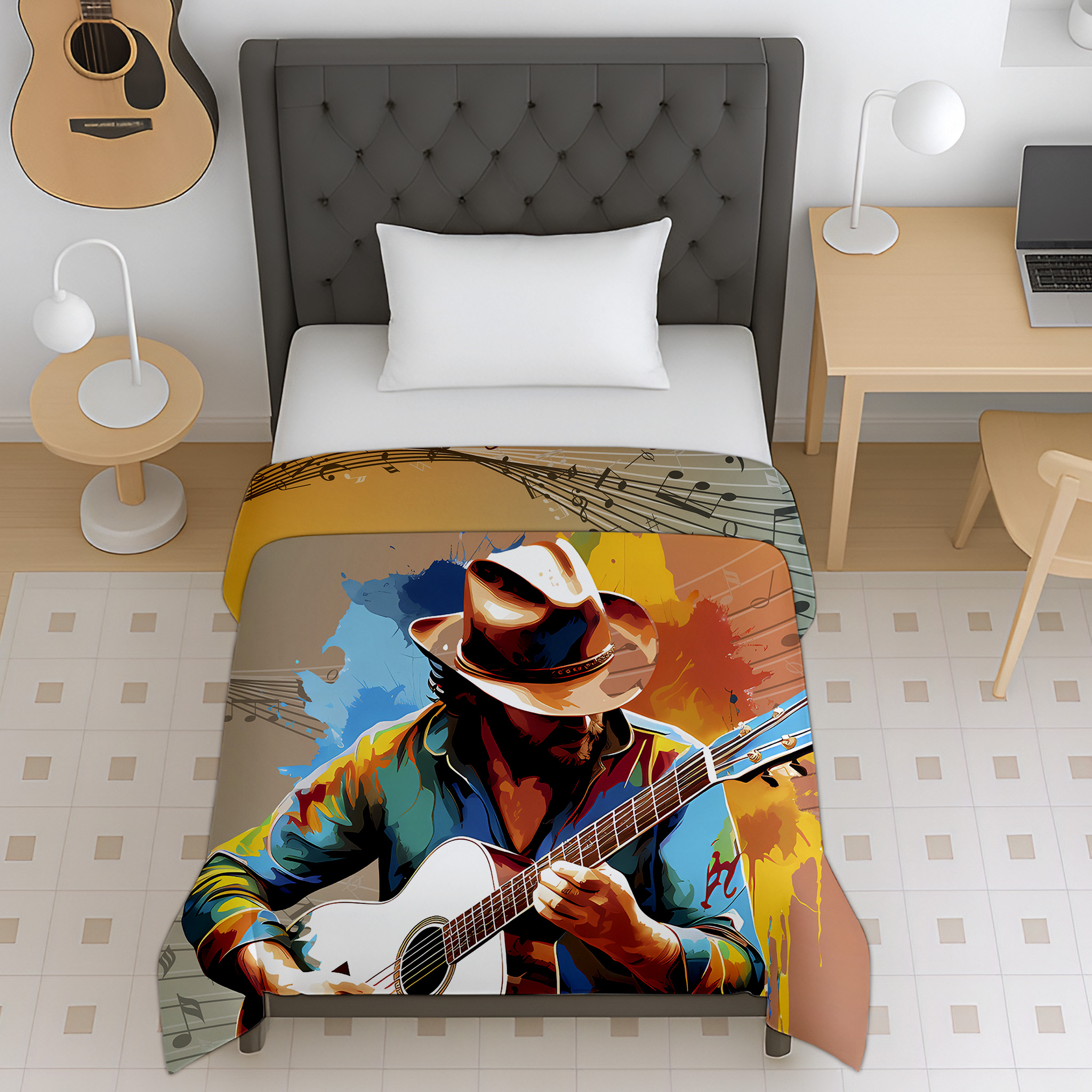 Jindal Home Guitar Music Print Reversible Cotton Dohar for Kids  Image Title: