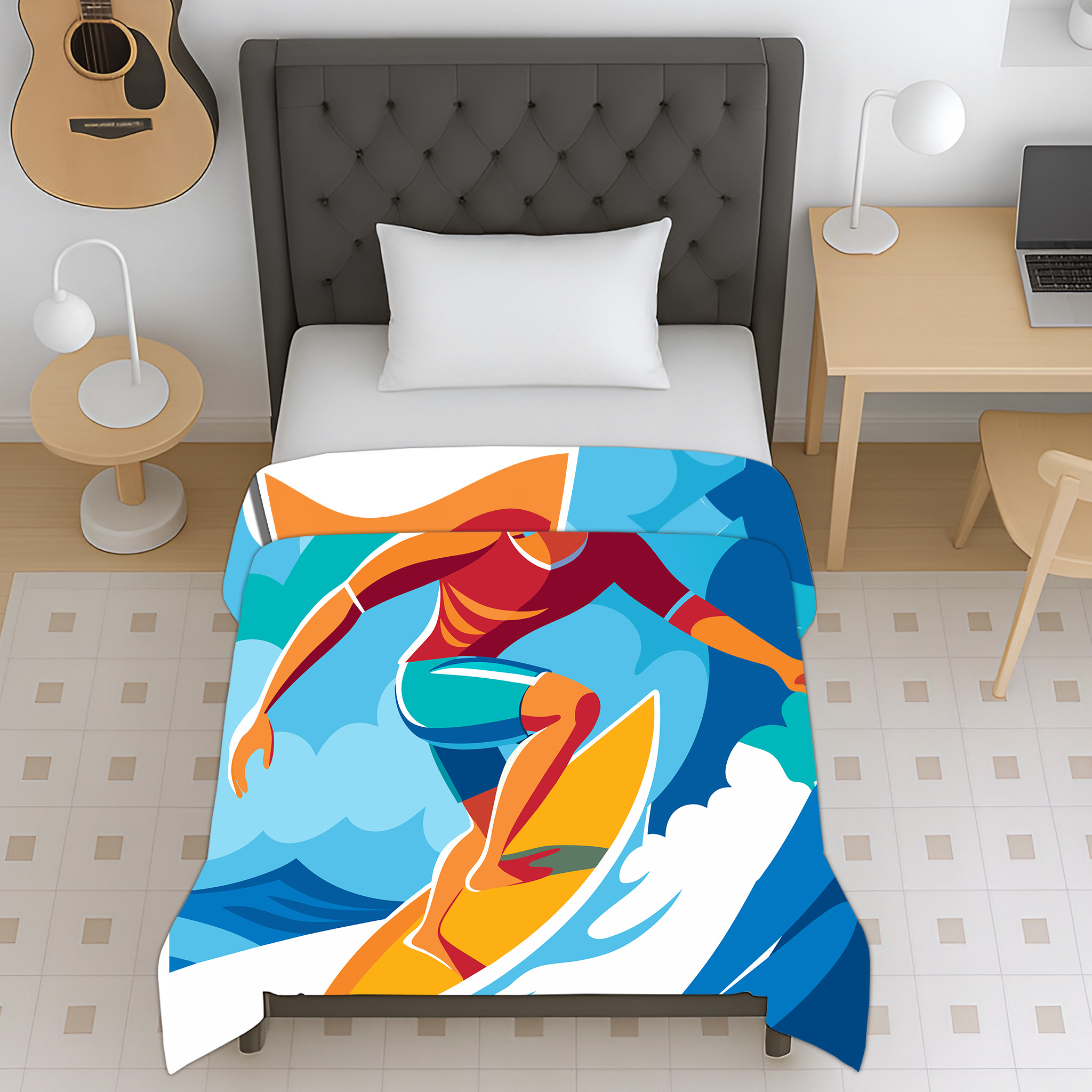 Kids Surfing Adventure Print Reversible Cotton Dohar