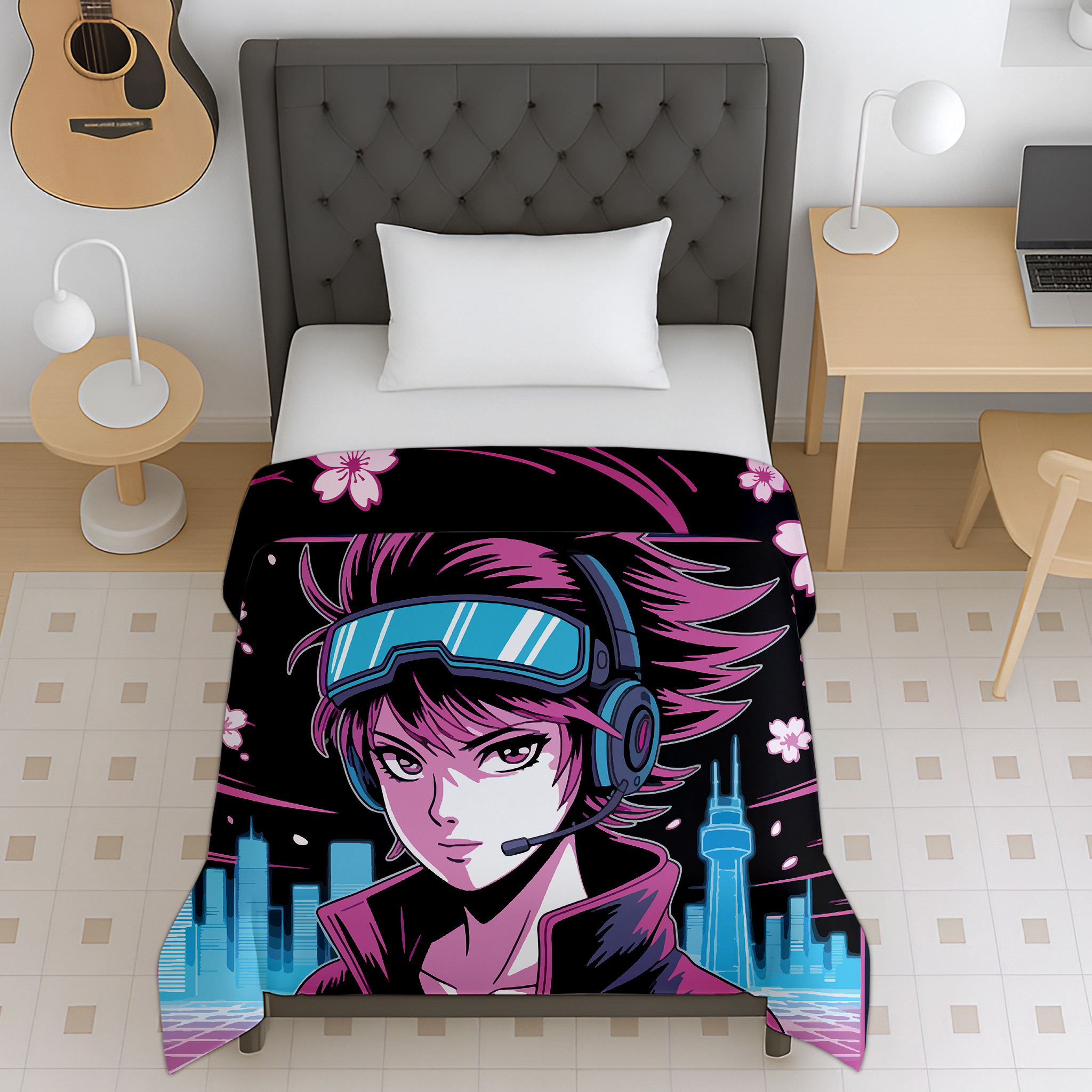 Kids Anime Neon City Cotton Dohar for Babies & Kids