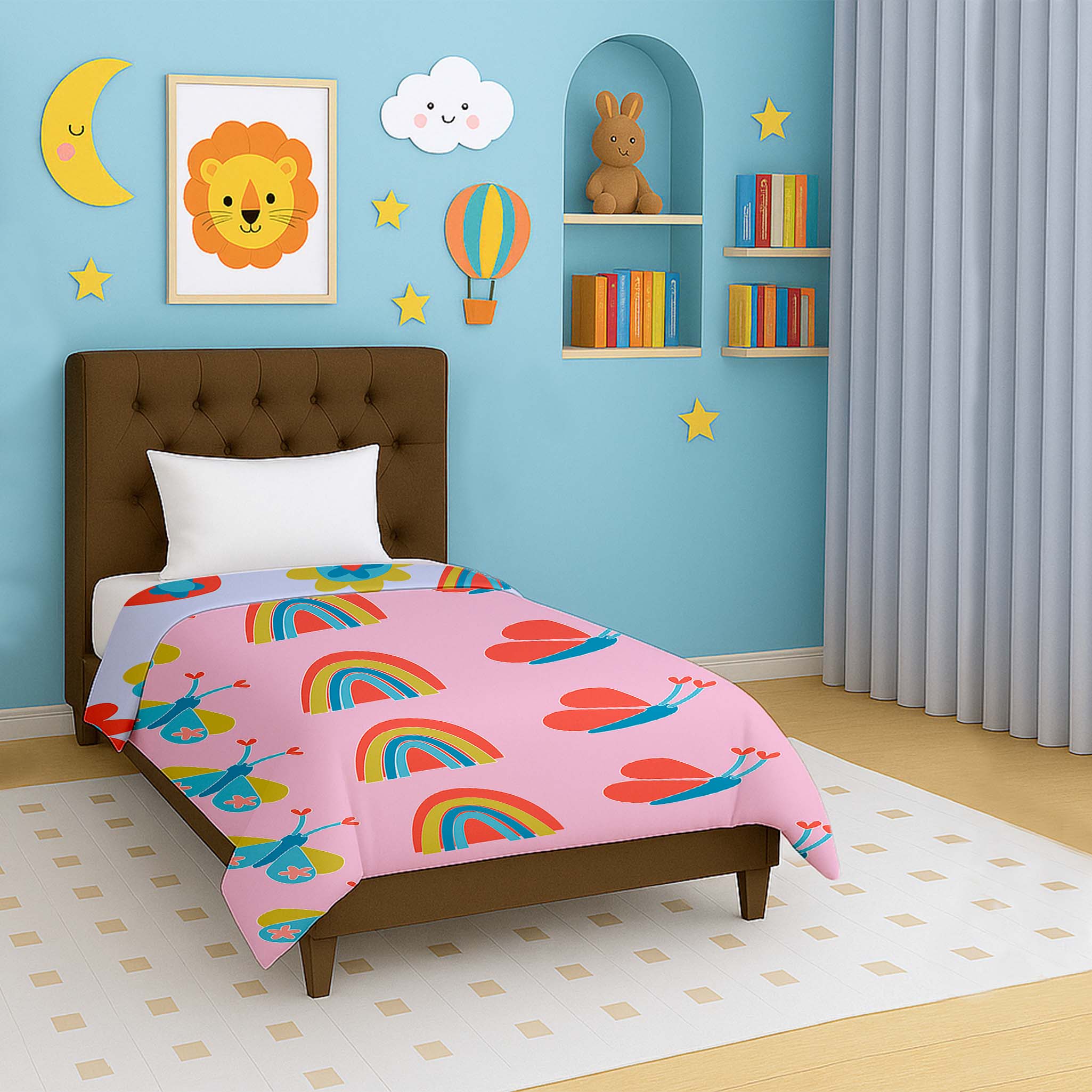 Kids Rainbow Butterfly Cartoon Print Reversible Dohar