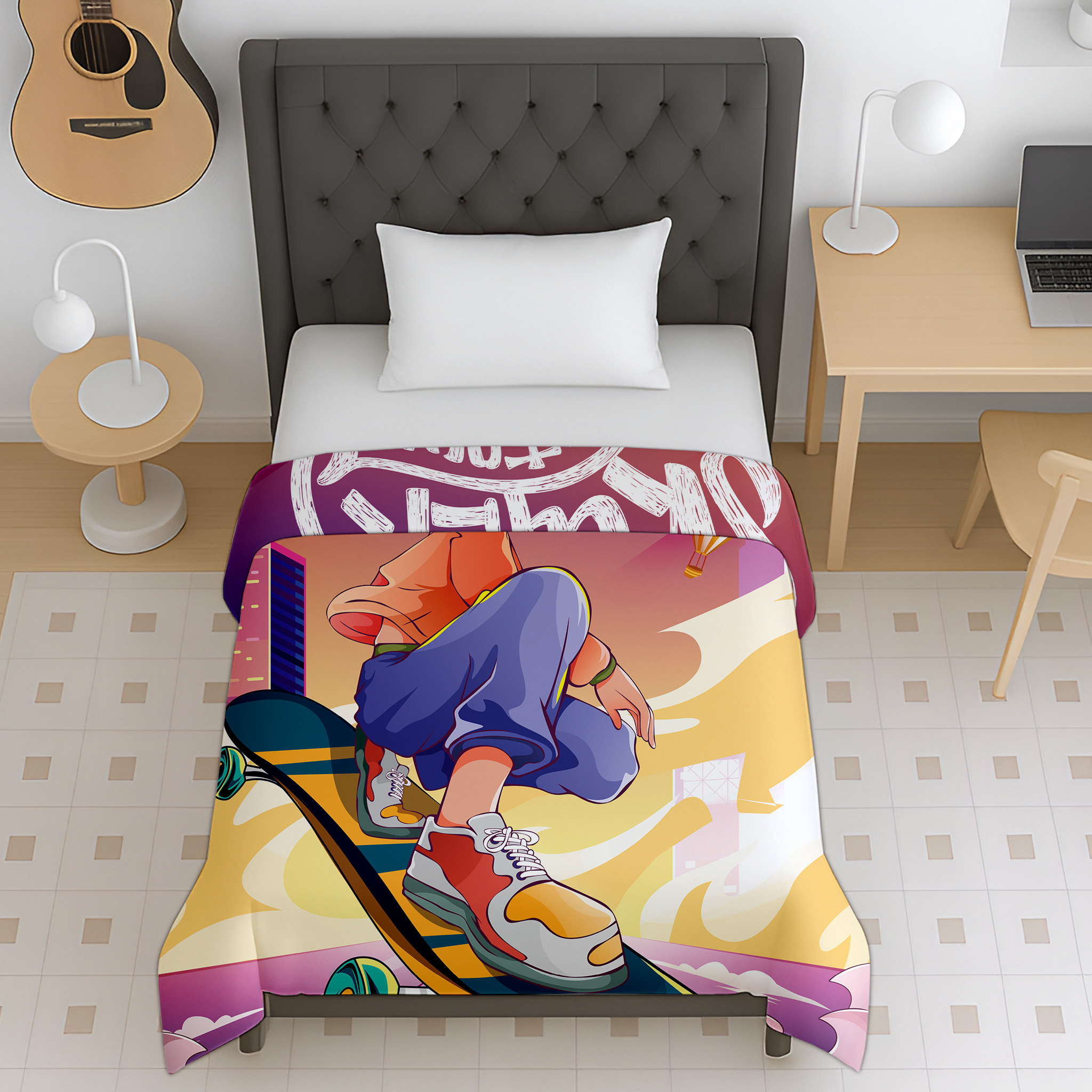 Urban skateboard cartoon print kids cotton dohar for teens