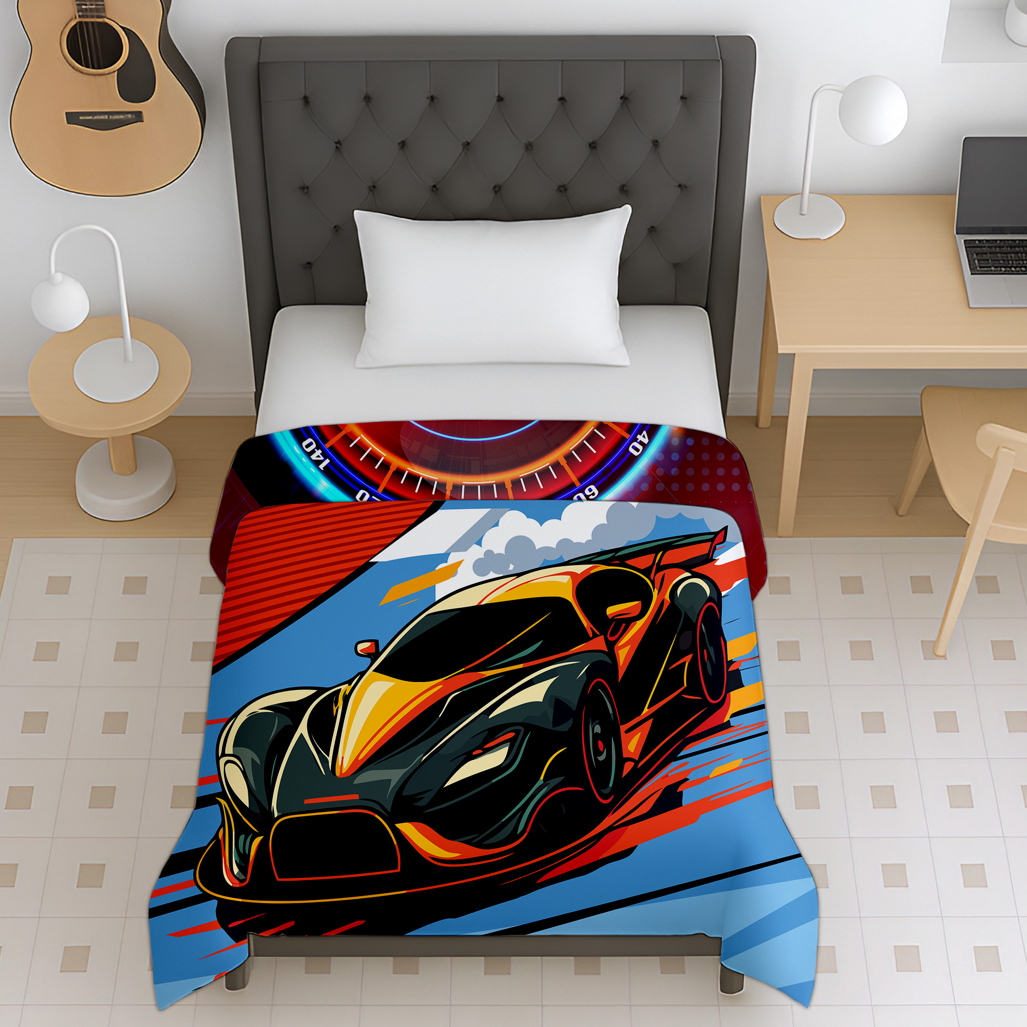 Racing sports car print reversible micro kids dohar for teens
