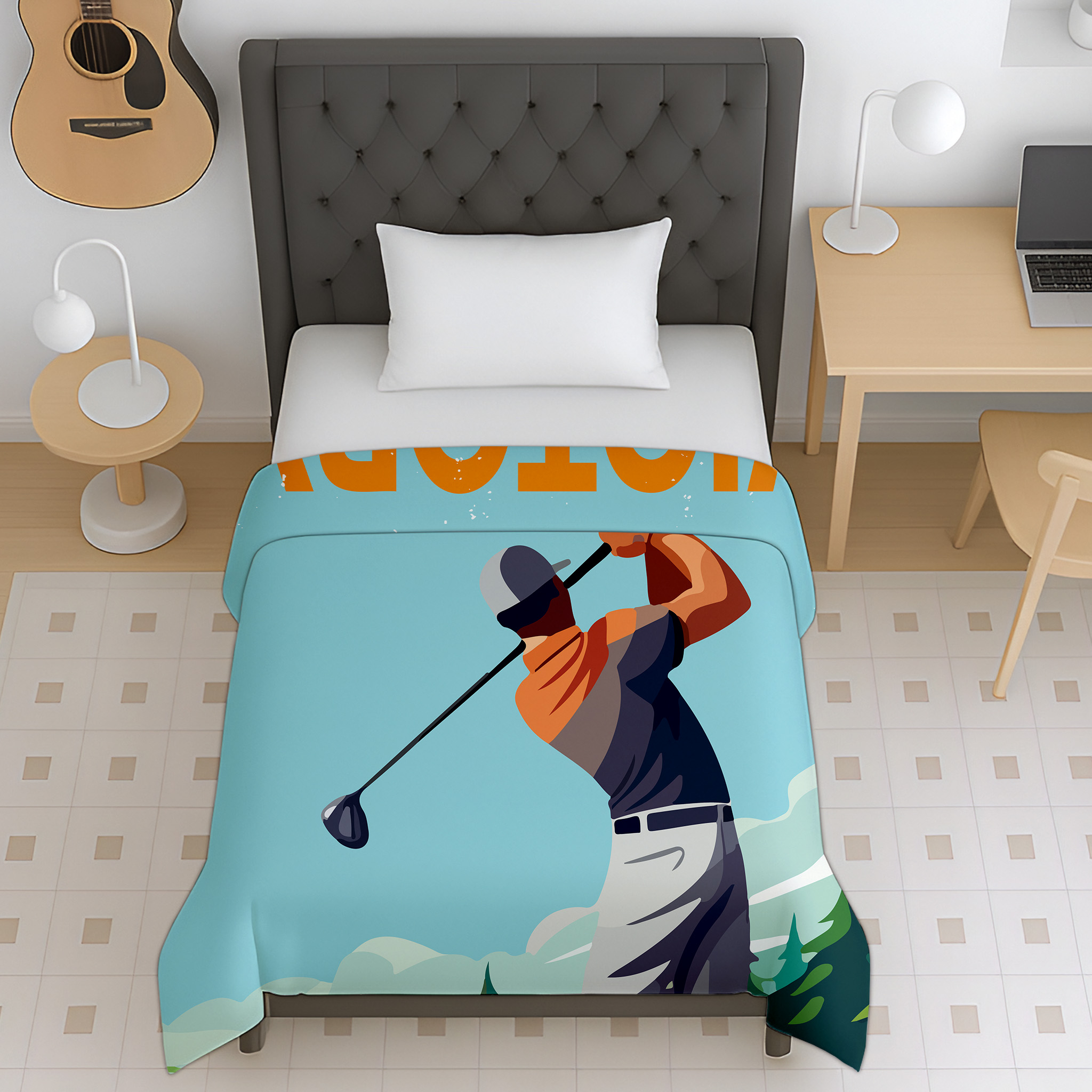 Golf sports print reversible micro kids dohar for teens