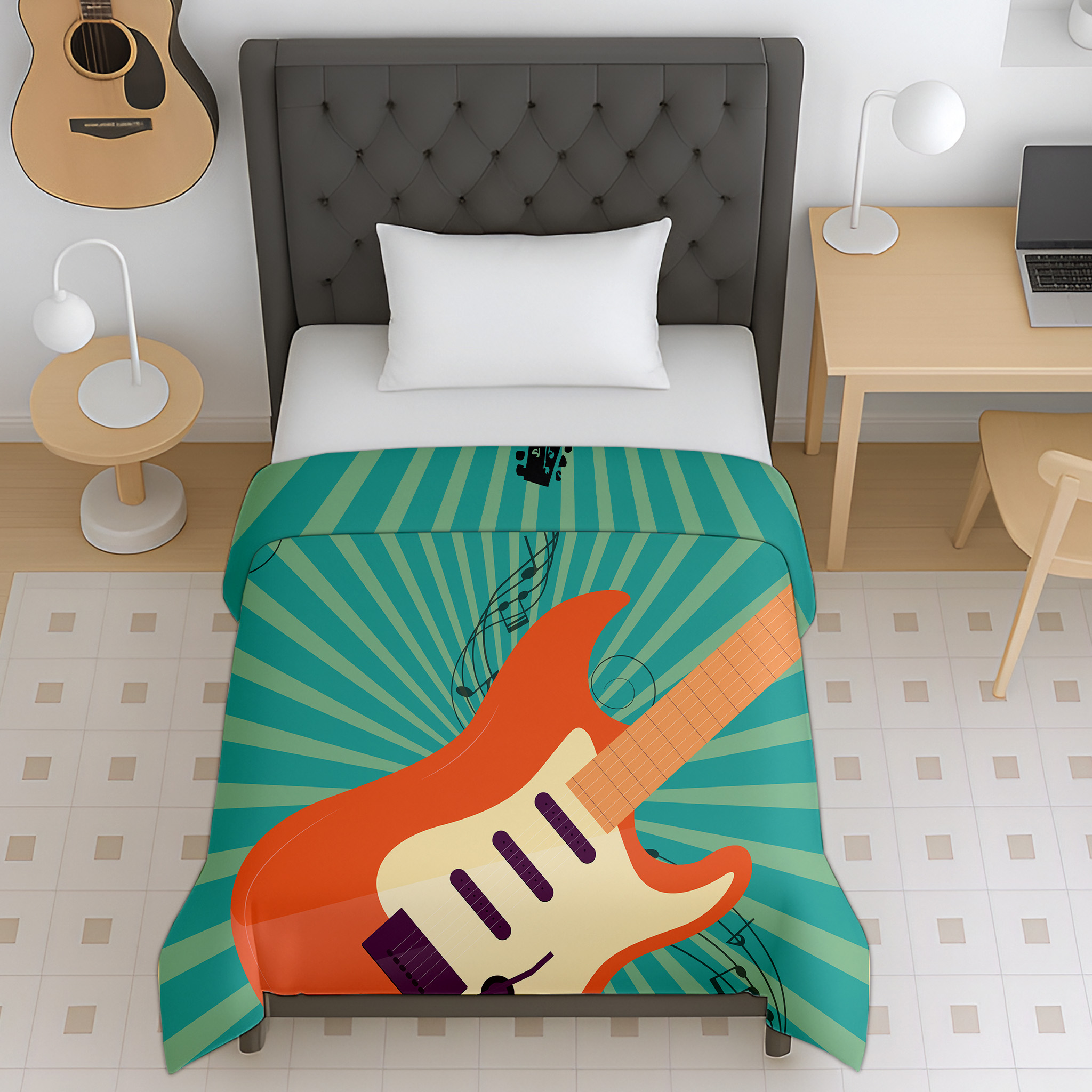 Guitar music print reversible micro kids dohar for teens