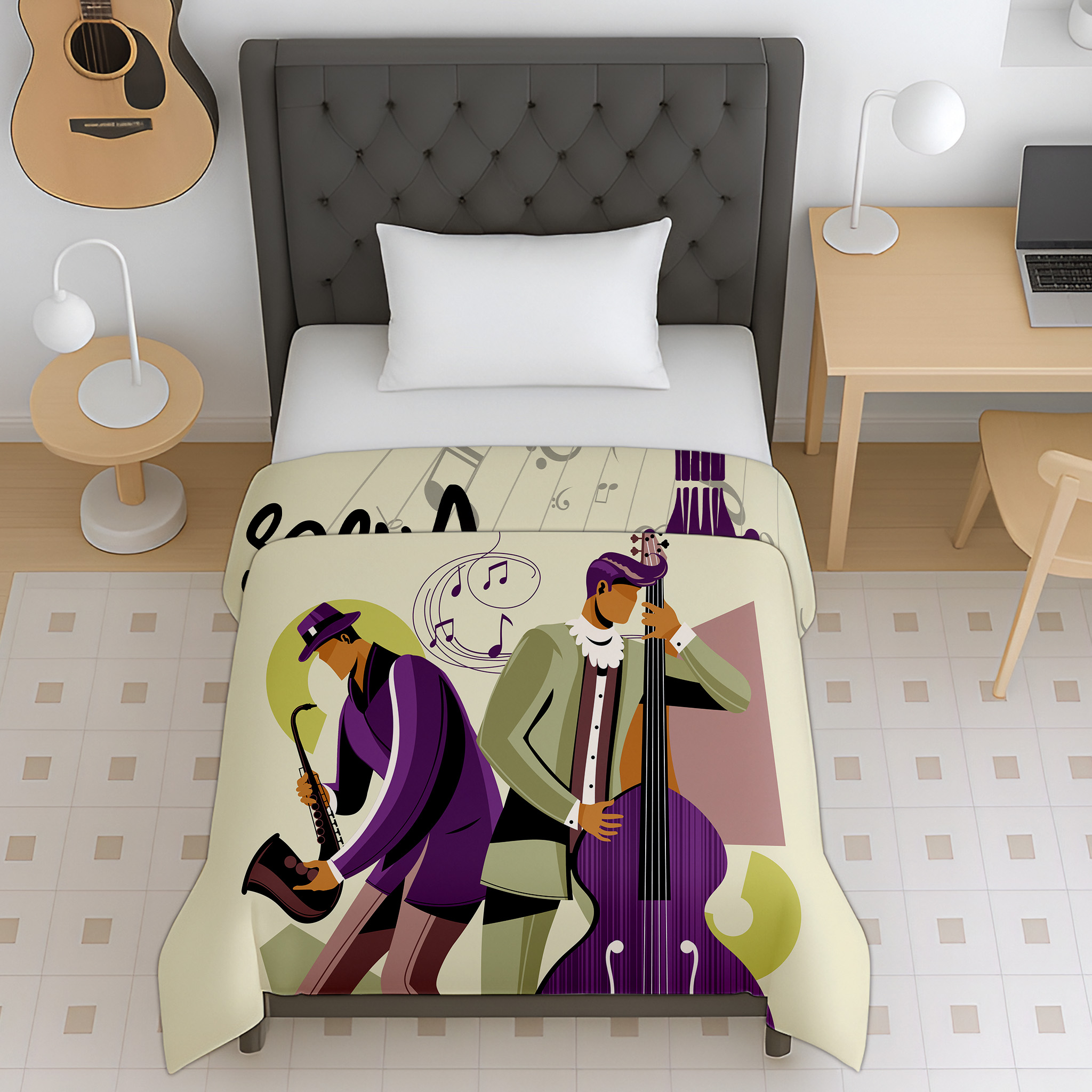 Jazz music print reversible micro kids dohar for teens