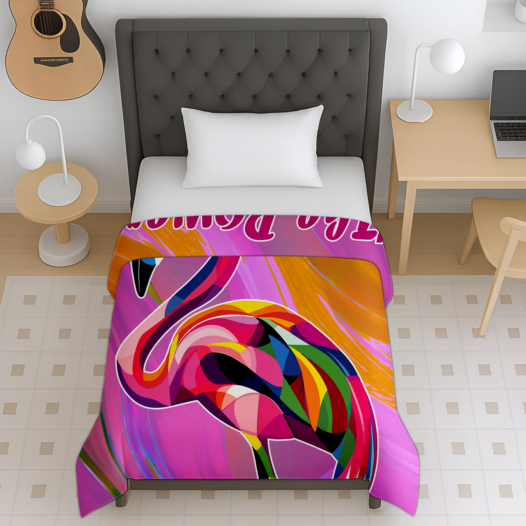 Iconic tropical flamingo reversible micro kids dohar