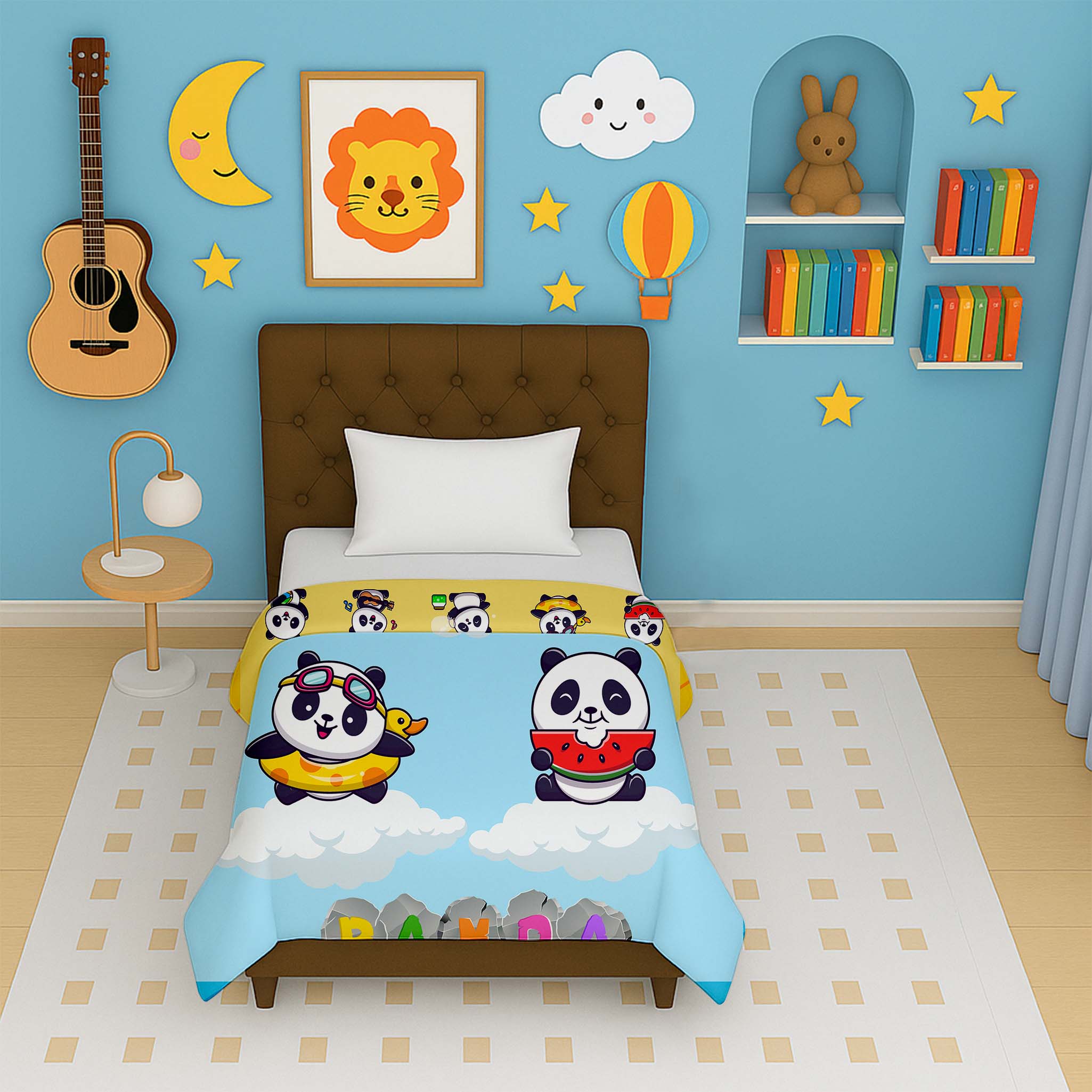 Happy Cuddles panda cartoon reversible kids micro dohar for babies and toddlers