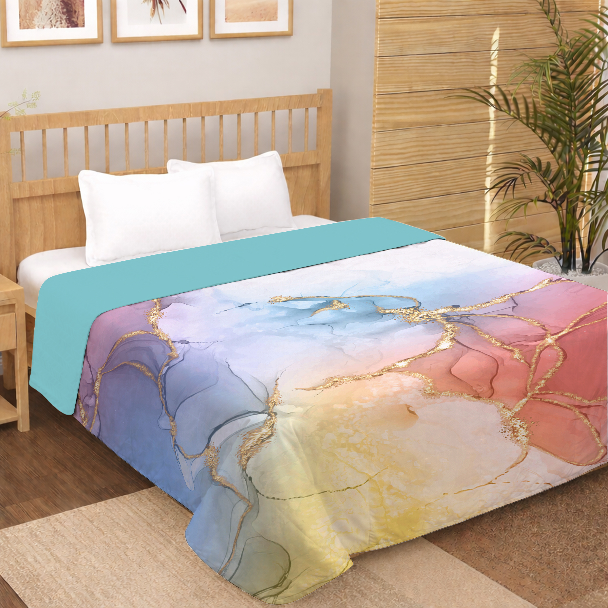 luxury abstract marble digital print dohar with gold vein design and multicolor fluid pattern