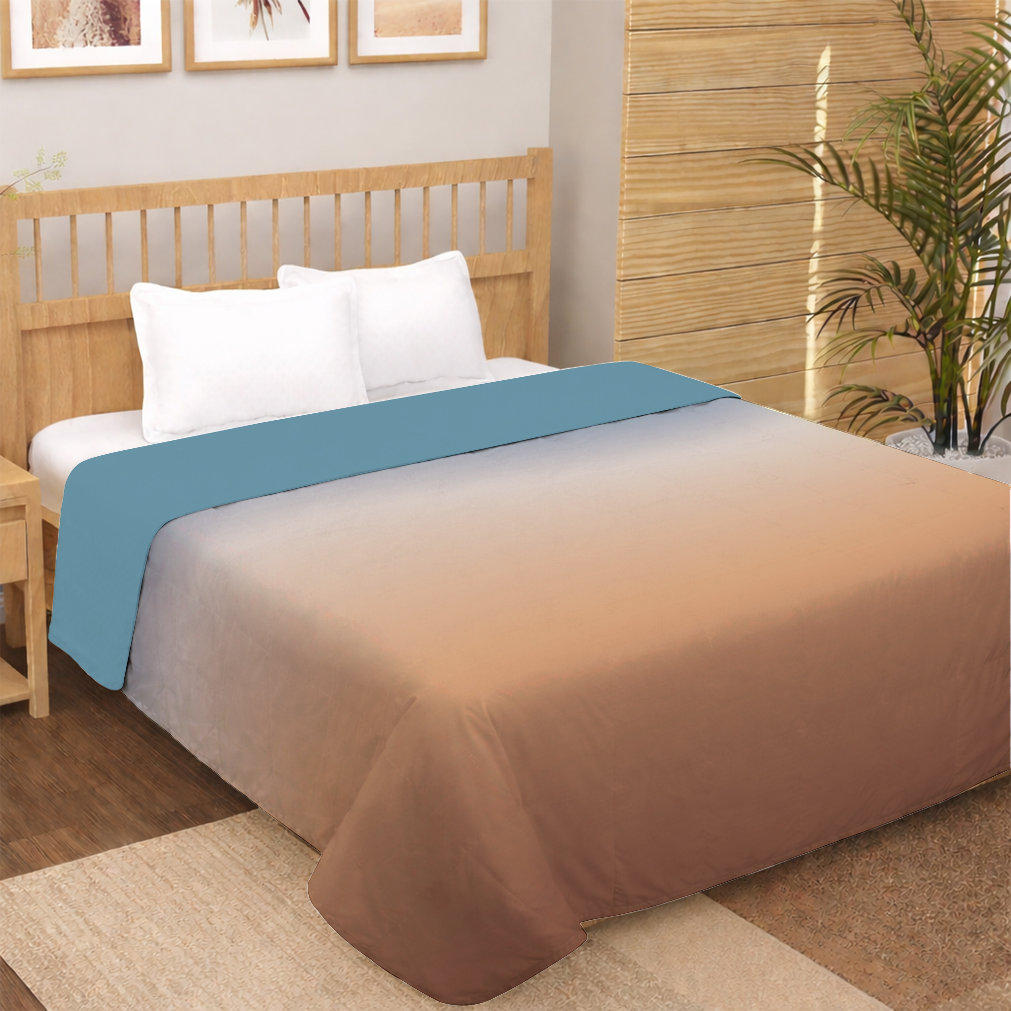 minimal ombre gradient digital print dohar with blue to sand color fade design