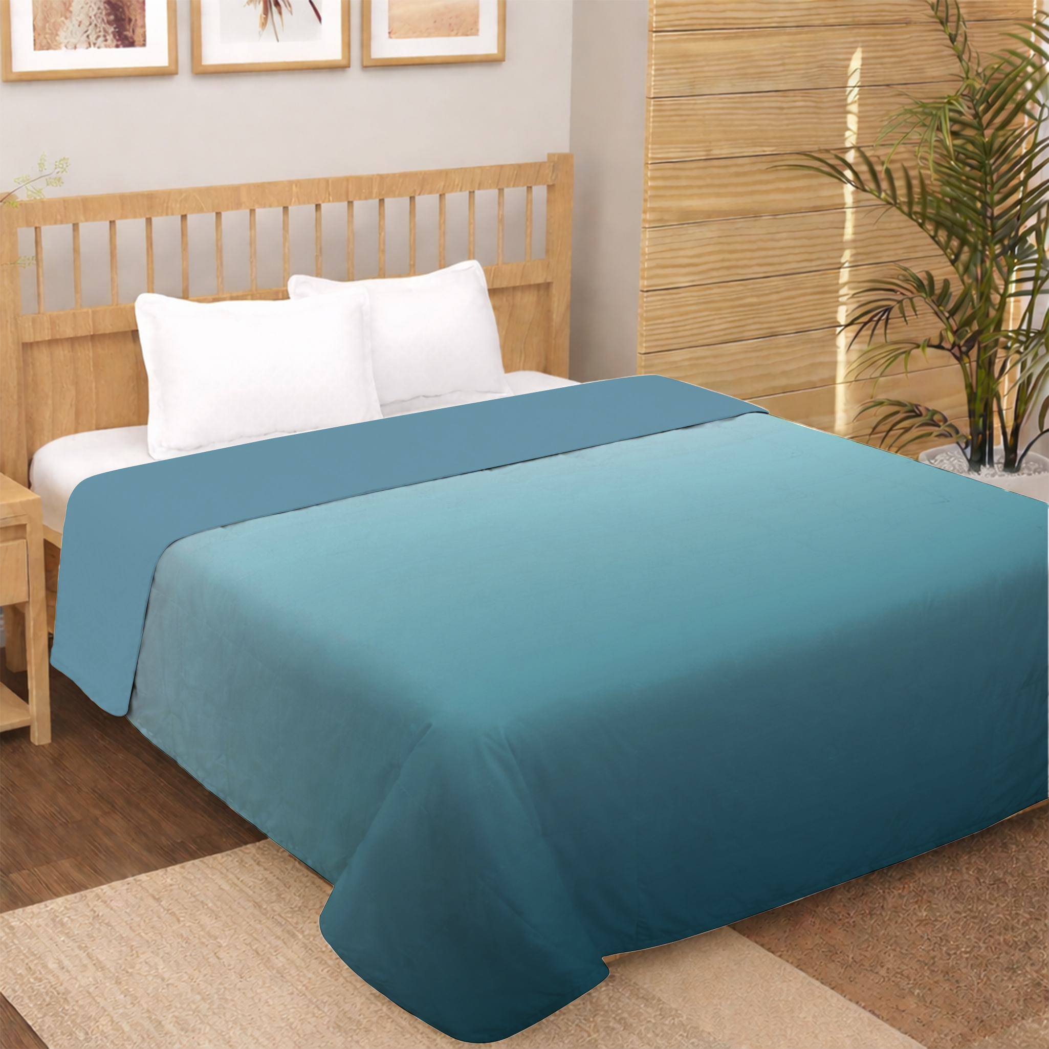 aqua blue ombre gradient digital print dohar with smooth teal color transition design