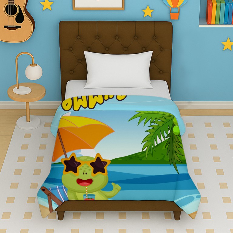 Happy Toons chill summer reversible kids micro dohar with beach frog cartoon print for kids age 4 to 12 years