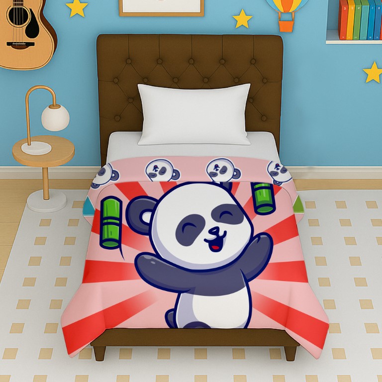 Happy Toons panda parade reversible kids micro dohar with cute panda cartoon print for kids age 4 to 12 years