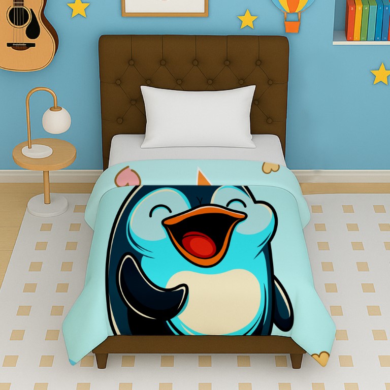 Happy Toons cute penguin reversible kids micro dohar with cartoon penguin print for kids age 4 to 12 years