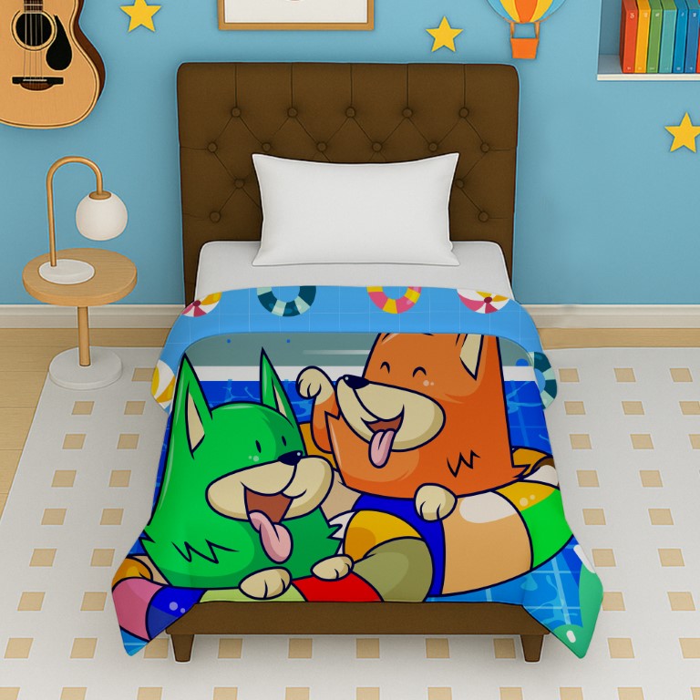 Happy Toons pool pals reversible kids micro dohar with cartoon puppy pool print for kids age 4 to 12 years