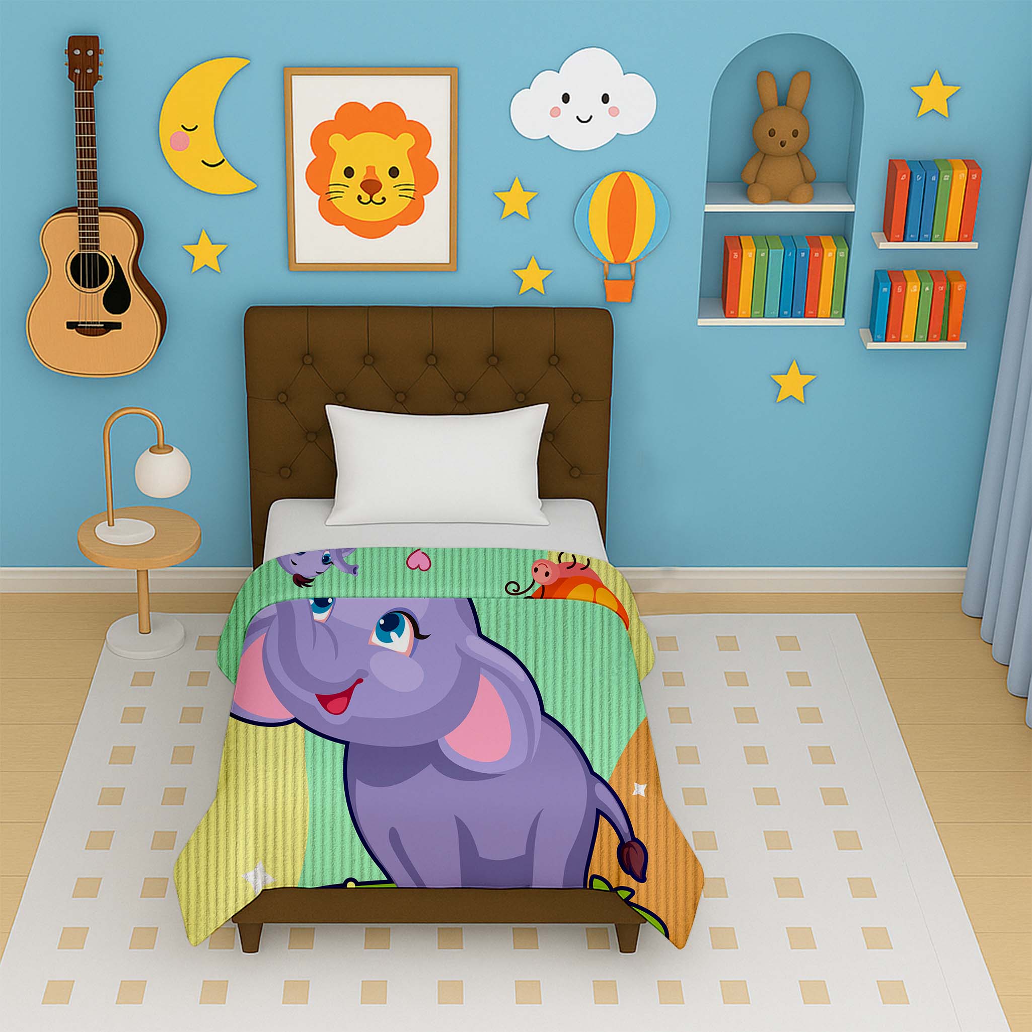 Happy Cuddles elephant cartoon reversible kids micro dohar for babies and toddlers