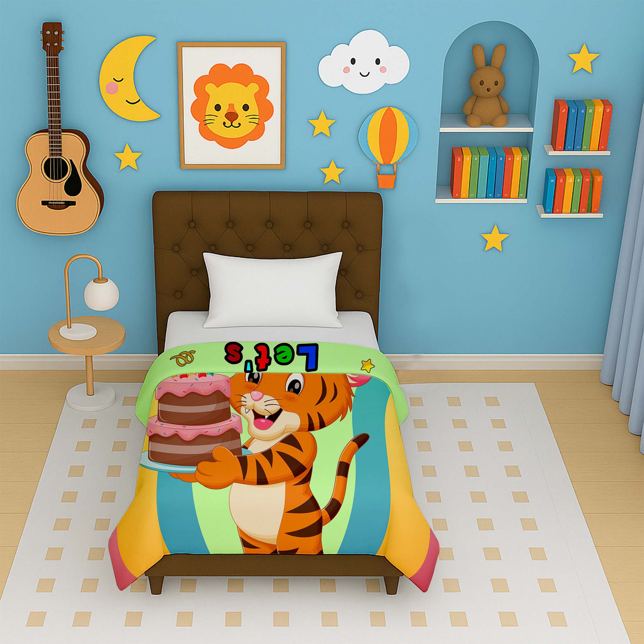 Happy Cuddles tiger cartoon reversible kids micro dohar for babies and toddlers